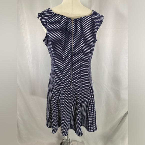 Always Indigo dress navy polka dot fit n flare Easter wedding date night XL - Picture 3 of 5